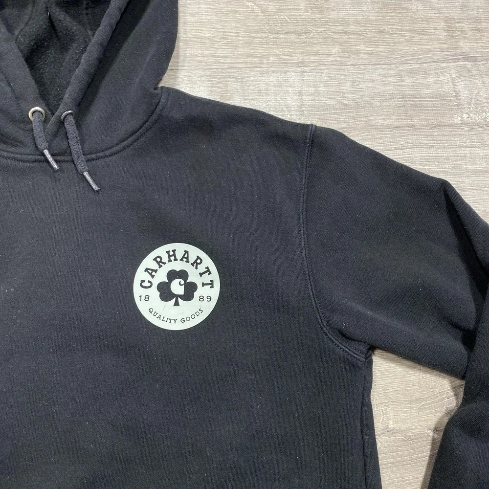 Carhartt Hoodie Sweatshirt Mens Small Black Loose Fit Premium‎ Quality Graphic